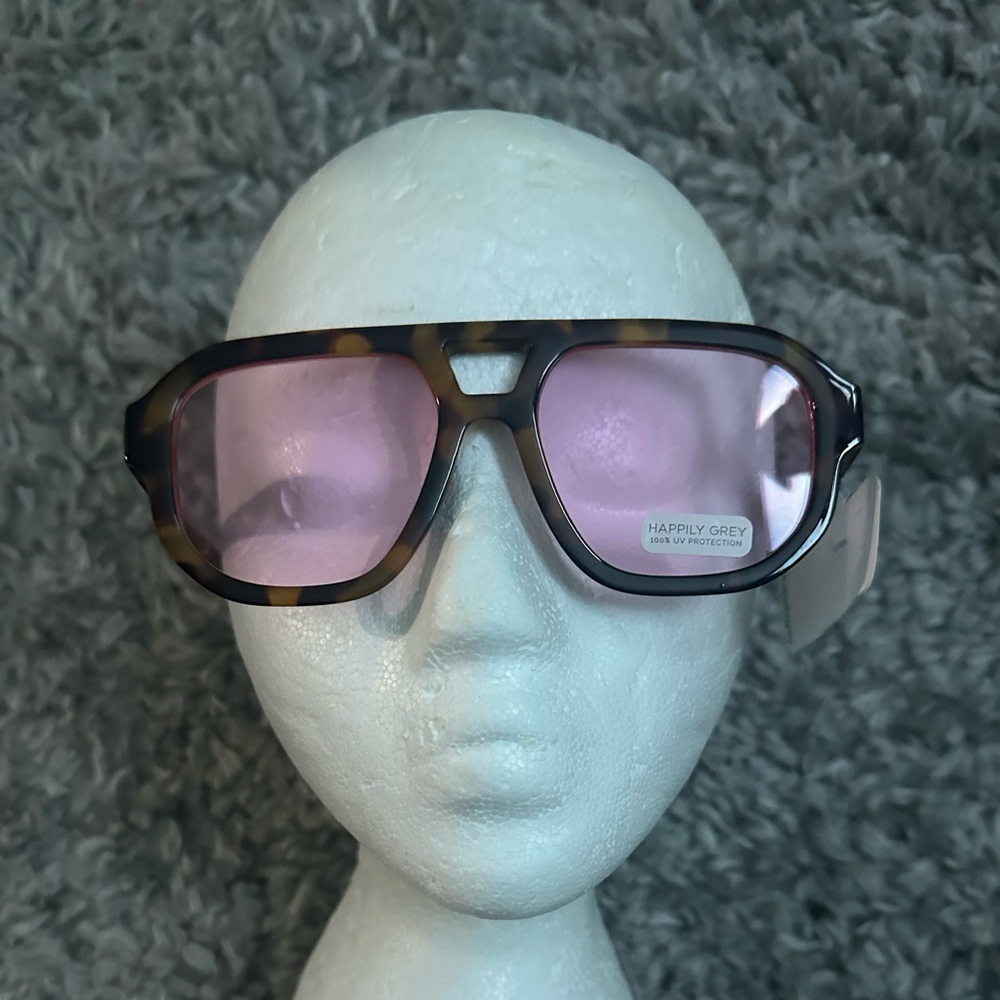 Happily Grey Tortoise Frame Sunglasses with Pink Lenses